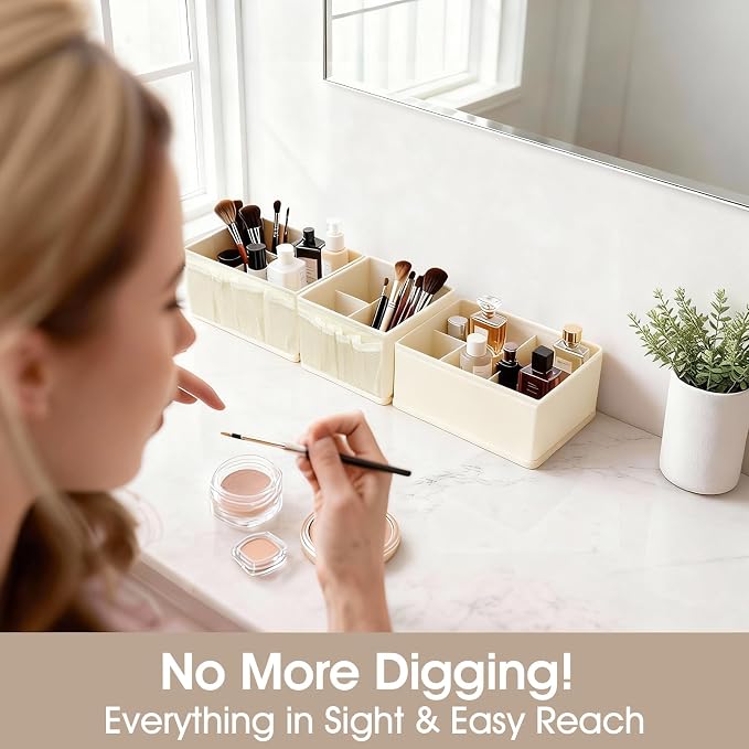 VERONLY Cosmetic Storage Bins Makeup Organizer, Adjustable Multifunction Storage Box Desk Drawer Divider for Makeup Brushes, Bathroom Countertop or Dresser, Set of 4 - Image 6
