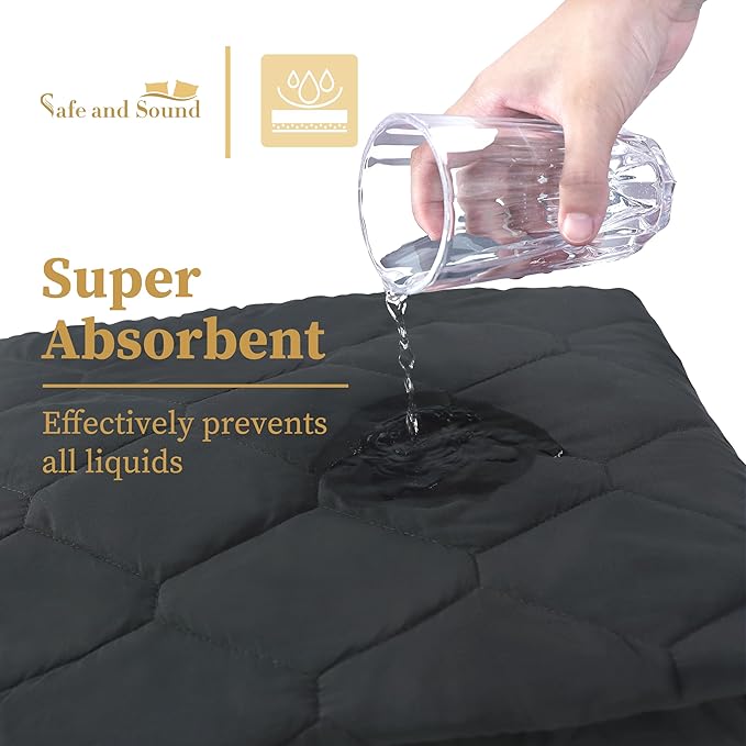 Full Quilted Fitted Waterproof Mattress Pad, Breathable Premium Soft Filling Mattress Protector, 8-21 Inches Deep Pocket Noiseless Mattress Cover (Grey)