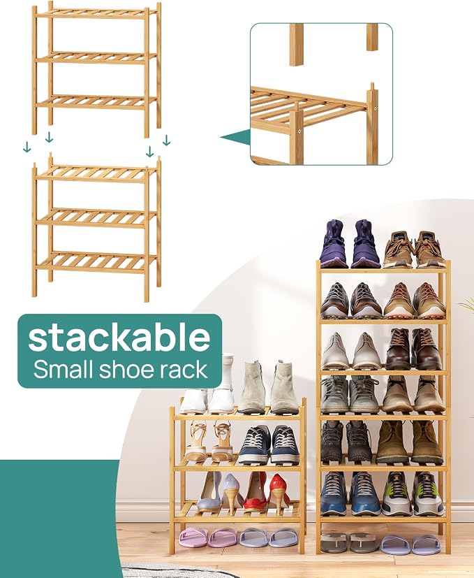 viewcare Small Shoe Rack, 3-Tier Shoe Rack for Entryway, Bamboo Wood Shoe Shelf for Closet & Hallway, Long 17.2IN | Beautiful | Functional | Sturdy | Durable - Image 5