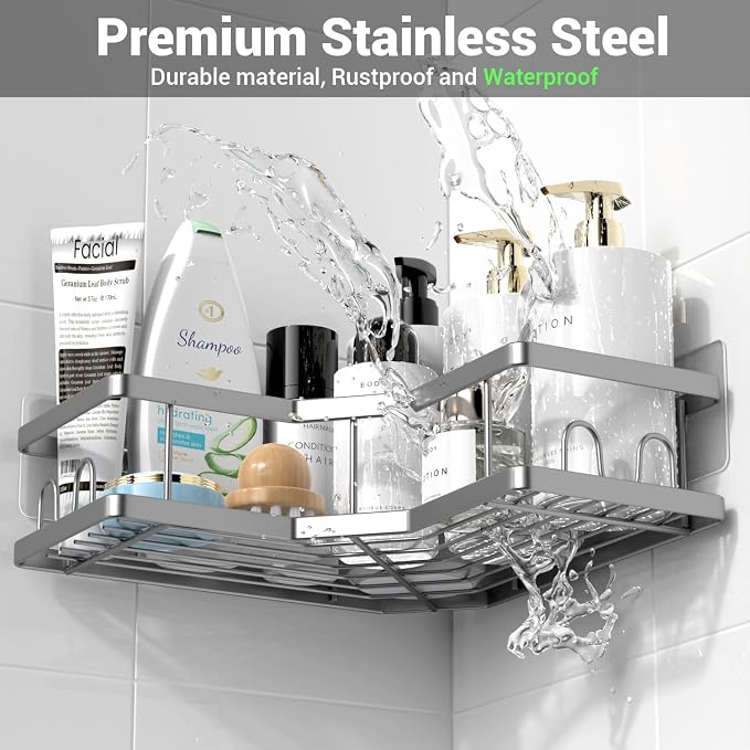 AKTECKE Corner Shower Caddy Bathroom Organizer: Adhesive Shower Rack Bathtub Shelves - 3Pack No Drilling Shower Shelf - Stainless Steel Rustproof Bath Tub Organizer - Image 5