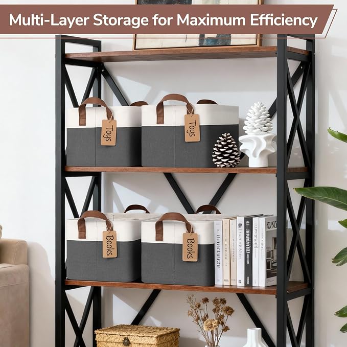 CHICVITA 4 Pack Storage Baskets for Shelves, Closet Organizers and Storage Bins with Handles, Fabric Toy Bins for Nursery Living Room, 14.8" x 10.3" x 8.3", Gray & White - Image 6