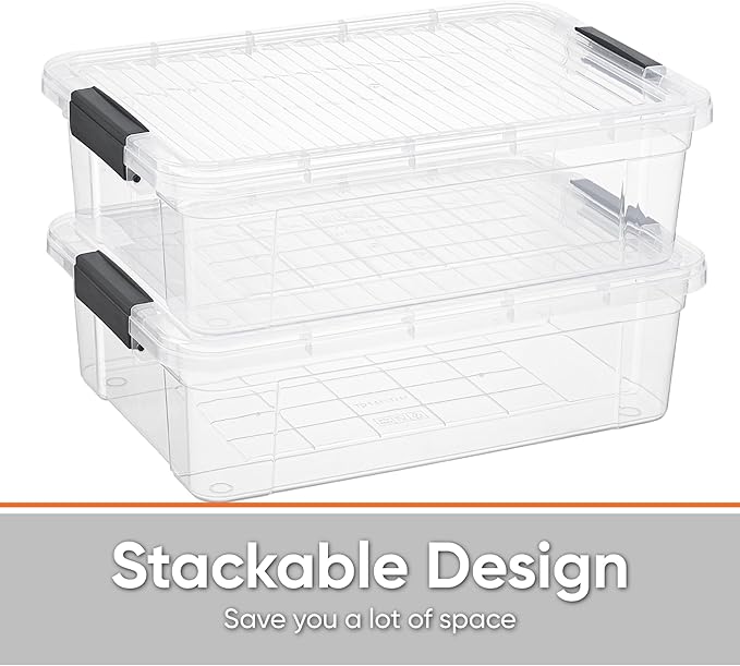 Superio Clear Storage Box with Lid, 13.7 Qt Plastic Container Bins for Organizing, Stackable Crates, BPA Free, Non Toxic, Odor Free, Organizers for Home, Office, School, and Dorm, 10 Pack