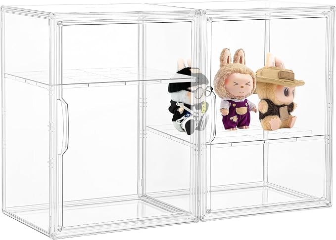 Acrylic Display Case, 2 Tier Clear Plastic Stackable Storage Bins with Magnetic Lids, Figure Display Case for Collectibles Cosmetic Acrylic Box, 2 Pack LXLXXL by LXLXXL