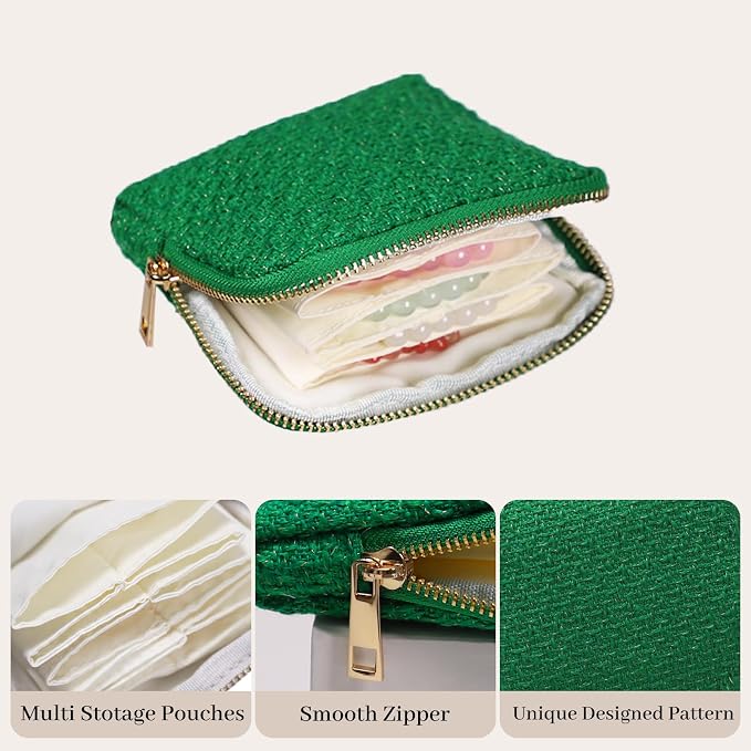 Stratalife Travel Jewelry Organizer - Portable Travel Jewelry Case for Bracelets, Bangles Crystal Storage, Necklace Ring Holder with Zipper Small Pouches Gift for Women, Green - Image 3
