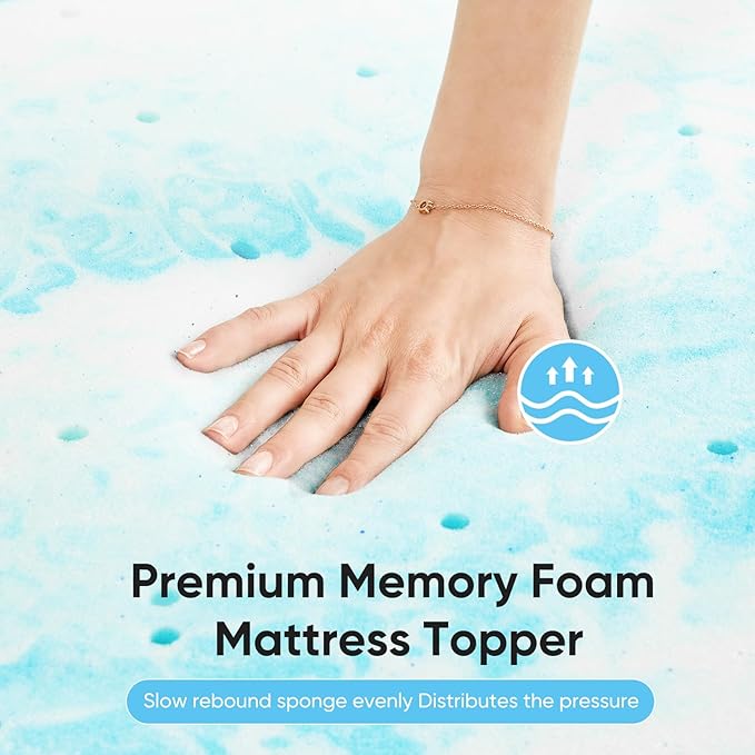 OLIXIS Gel Memory Foam Mattress Topper, King 4 Inch Gel, Cooling Gel Infused Soft Comfy Breathable, Pressure-Relieving, CertiPUR-US Certified