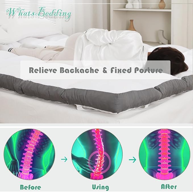 WhatsBedding Memory Foam Mattress Topper Queen Size Memory Foam Filled Warming Cooling Fluffy & Soft Pillow Top, Anti-Slip Bottom, 4 Elastic Straps, 80x60 Inch, Queen