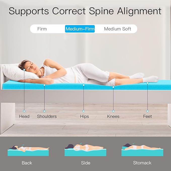 Airensky Memory Foam Mattress Topper Queen, Cooling Gel Infused High Density Topper with Removable Washable Cover, Bed Topper for Pressure Relief Back Pain, CertiPUR-US Certified, 3 Inch, 60"x80"
