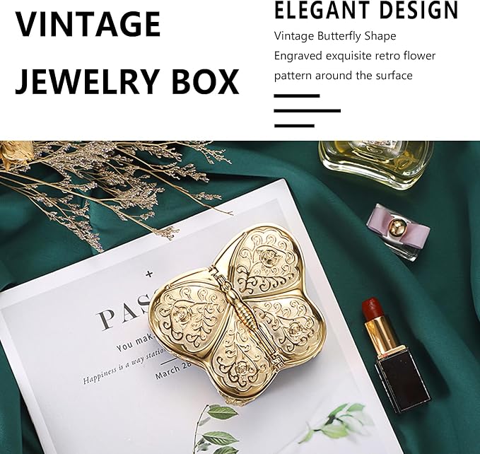 Hipiwe Decorative Jewelry Storage Box Gold Trinket Box for Necklace Ring Earrings Organizer Treasure Keepsake Holder for Women, Medium - Image 4