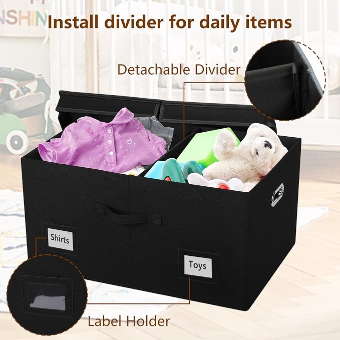 Graciadeco 75 Quarts Extra Large Decorative Storage Bins with Lids, 1 Pack Black Collapsible Storage Bins with Lids, Stackable Storage Bins Decorative Box Storage With Lid Extra Large - Image 5
