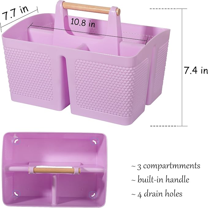 rejomiik Portable Shower Caddy Basket Plastic Cleaning Caddy Organizer Storage Tote with Handle for Bathroom, College, Dorm Room Essentials, Light Purple - Image 3