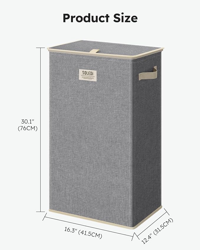 SOLEDI Laundry Hamper with Lid 100L Large & Tall Collapsible Laundry Basket, Clothes Hamper with Bag Removable Easy to Carry, Dirty Hampers for Bedroom, Bathroom, Dorm, College, Light Grey - Image 7
