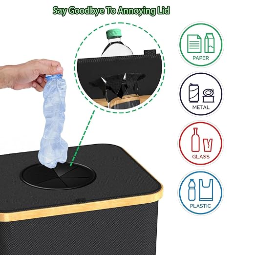 Recycling Bin Kitchen Indoor Home 40 Gallon 156L Recycle Bin with Lid 2 Removeable Reusable Inner Bag Bottle Can Glass Waste Plastice,Big Black - Image 7