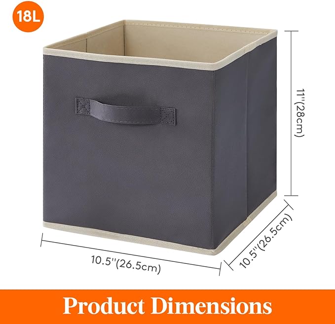 Lifewit Storage Cubes, Foldable Decorative Fabric Storage Baskets for Organizing Home Organizers with Handles for Shelves, Closet, 11 Inch Bins, 18L Gray, 12 Packs - Image 5