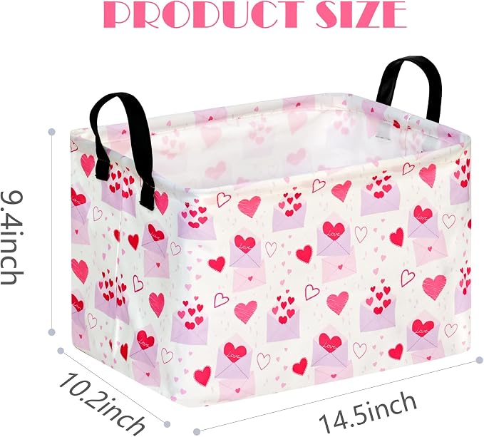 MAIZMZ Empty Gift Basket for Girls Heart Print Storage Cube for Women, Closet Shelf Waterproof Organizer Bins with Handles Nursery hamper Kids Toys Books Box Room Deco - Image 7