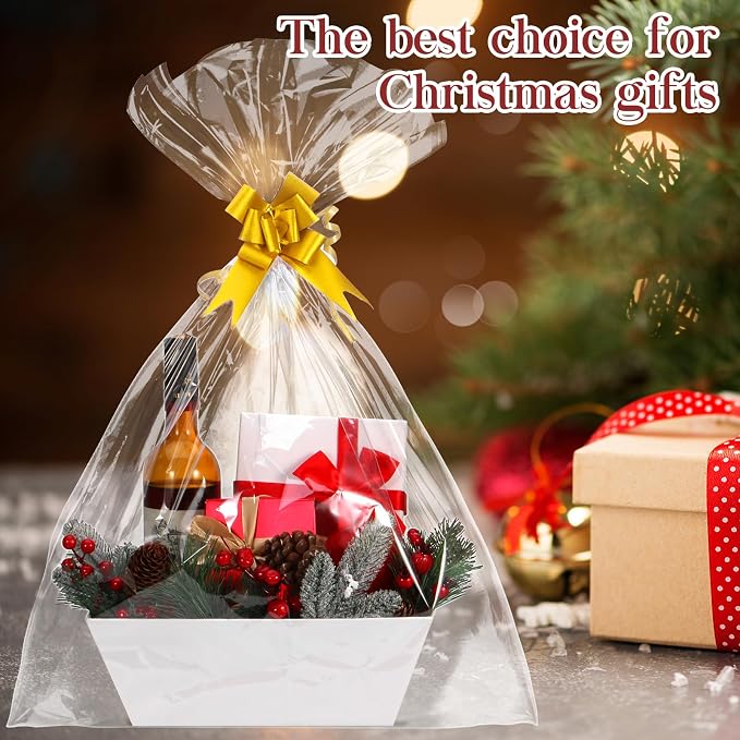 AFOROEOA 10PACK White Baskets For Gifts Empty, 10x12”Thick Kraft Gift Basket with 10 Bows 10 Bags Empty Gift Baskets for Christmas, Easter, Birthdays, Snacks, Farmers Market - Image 4