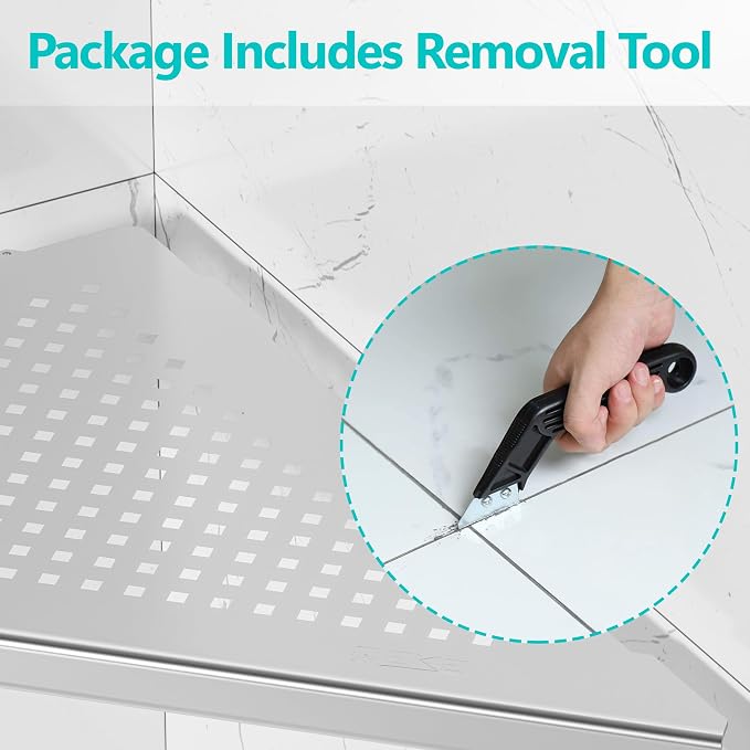 Qeke Bathroom Corner Shelf, Recessed 12" Shower Shelf Caddy, SUS304 Stainless Steel Shelf Wall Mount Triangular, No Drilling, Brushed Nickel - Image 5