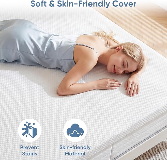 OLIXIS 3 Inch Mattress Topper, Queen Gel Gel Memory Foam Mattress Topper with Removable & Washable Cover, Ventilated Bed Pad for Back Pain Relief