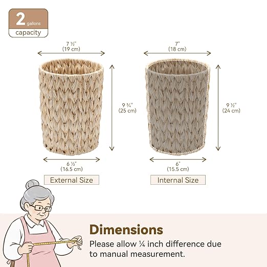GRANNY SAYS Small Wicker Trash Can, 2 Gallon Bathroom Waste Basket, Small Bathroom Garbage Can, Plastic Trash Basket for Decor, Round Wastebaskets for Office, Bedroom, Cabinet - Image 7