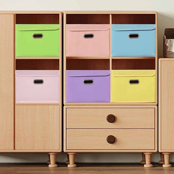 STOREONE Fabric Storage Cube Bins Foldable Organizer Container Collapsible Basket with Lids and Metal Handles, for Home, Bedroom, Closet 6 Pcs (multicolour) - Image 4