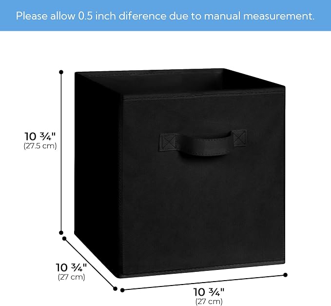 Cupic Cupid 11 Inch Storage Cube, Fabric Cube Storage Bin with Handles, Storage Cube Organizer for Clothes and Toys, Collapsible Cube Bins for Closet, Shelves, Nursery, 6-Pack, Black - Image 3