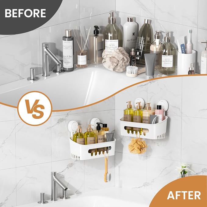 LEVERLOC Shower Caddy Suction Cup 2 Pack, Shower Organizer Removable Bathroom Shelf, Storage Suction Powerful Max Hold 22lbs Bathroom Caddy Waterproof Holder, White - Image 8