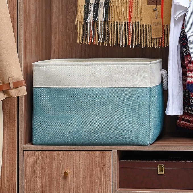 TheWarmHome Storage Bin for Shelves - Extra Jumbo 3 Pack 20.5L×15.7W×13.8H Storage Basket for Organizing, Fabrin Storage cubes with Drawstring Cover for Living Room Bedroom Decor Closet（White & Green - Image 4