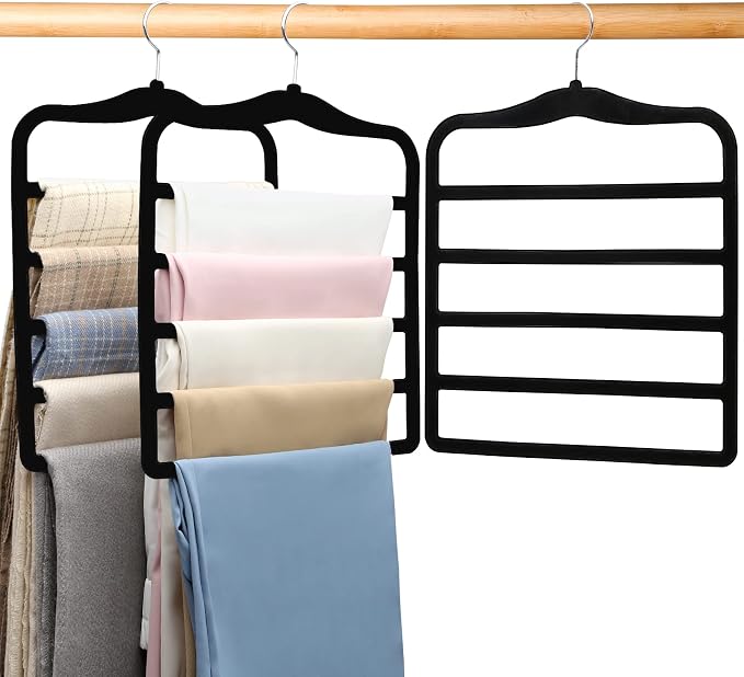 Closet Organizers and Storage,3 Pack Organization and Storage Pants-Hangers-Space-Saving,Velvet Hanger for Dorm Room for College Students Girls Boys Guys Hanging Jean Scarf by JUUBAOOPN