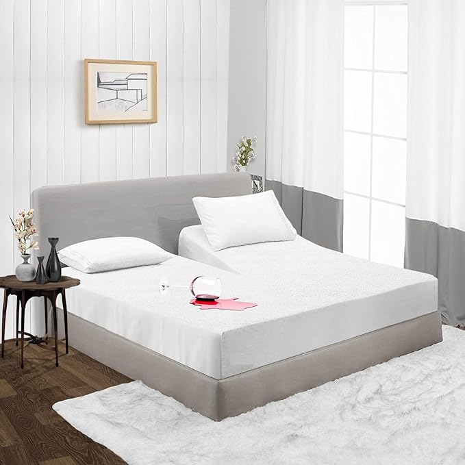 Split Head Waterproof Mattress Protector King 28 Inch Top Split - 18 Inches Deep Pocket Upper Flex Soft Padded Topper Noiseless Fitted Matress