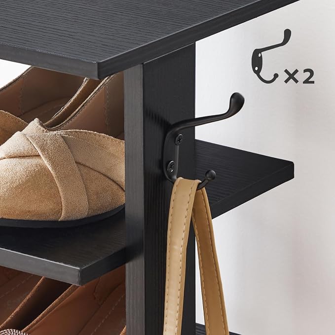HOOBRO 8 Tiers Vertical Shoe Rack, Wooden Shoe Storage Organizer with Hooks, Narrow Shoe Tower for 8 Pairs, Space Saving, for Entryway, Living Room, Bedroom, Black BK07XJ01 - Image 8
