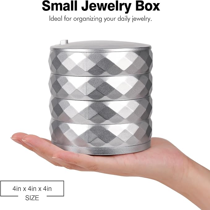 CONBOLA Travel Jewelry Case Box, Small Jewelry Organizer Earring Holder for Women, 5-Layer Rotating Jewelry Storage Tray with Lid for Bracelets Rings Bracelets - Image 2