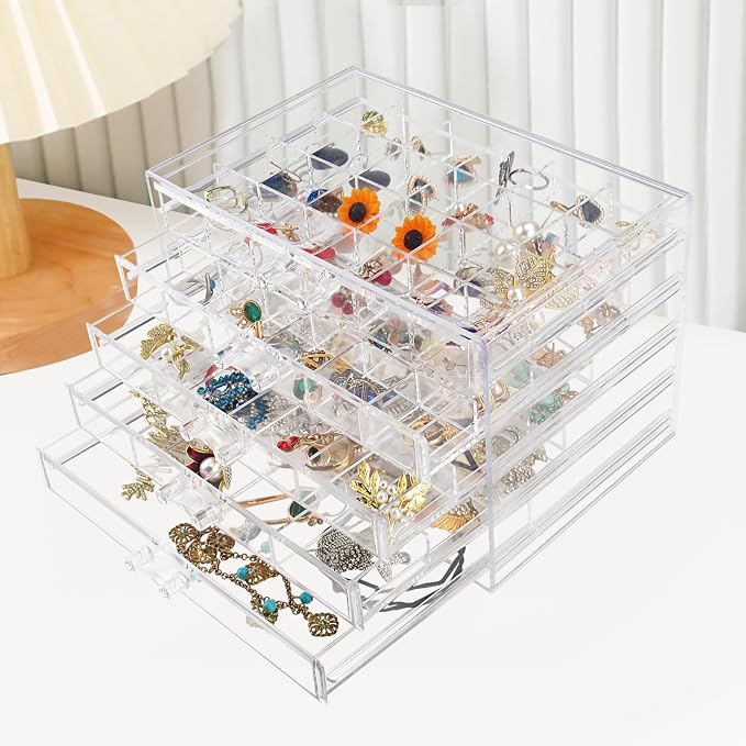 Ptaedex Jewelry Organizer Box, Acrylic Jewelry Holder Clear Jewelry Storage with 5 Drawers for Women Girls Men - Image 7