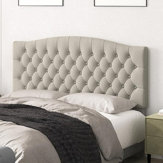 Befurtori Queen Headboard Only, Upholstered Head Board for Adjustable Bed Velvet Tufted Queen/Full Size Wall Mounted Headboard with Solid Wood Legs Head Board, Light Warm Gray/Taupe