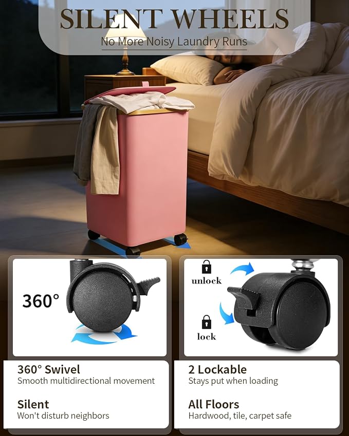 Laundry Hamper with Wheels, 75L Large Clothes Hamper with Removable Inner Bag, Collapsible Dirty Clothes Basket for Dorm, Rolling Dirty Clothes Basket for, Bedroom, Bathroom, Laundry Room - Image 3