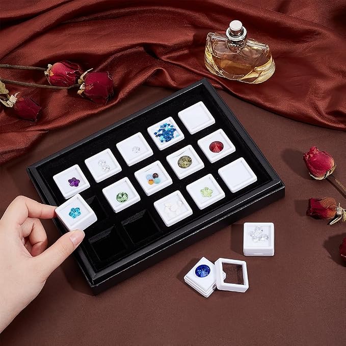 PH PandaHall 15 Gems Storage Container Gemstone Jewelry Box Diamond Stone Display Box Small Square Plastic Box Jewelry Organizer with Sponge for Gems Coins 1.16inch - Image 3