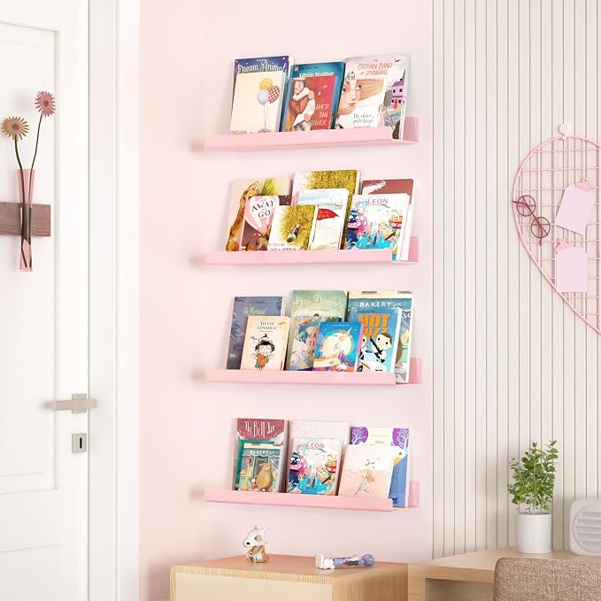 upsimples Acrylic Shelves for Wall Decor, 15" Display Shelf Perfume Organizer for Bathroom, Bedroom, Living Room, Floating Bookshelves for Kids, Pink, 4 Pack - Image 4