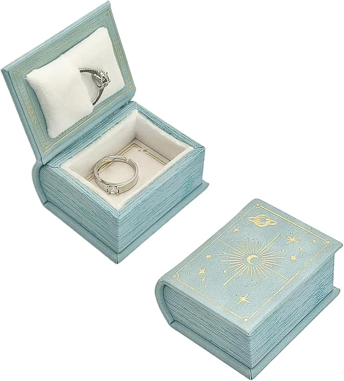 Book Shaped Ring Box - Vintage Engagement Ring Box with Hinged Lid for Proposal Engagement Wedding, Proposal Ring Case -PRB017-Blue by ToLoveToLife