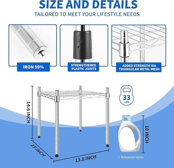Simple Deluxe 1-Tier Shelving Unit, 15" W x 15" D x 13.8" H Wire Metal Storage Rack, Chrome - Image 2