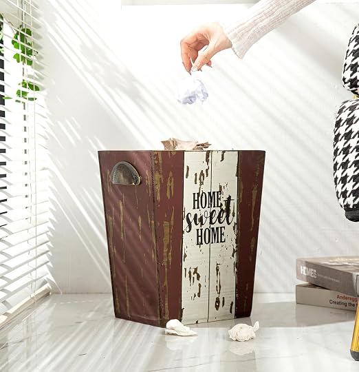 Small Wood Trash Can Wastebasket, Farmhouse Rectangular Garbage Can Waste Basket, Rustic Distressed Wooden Trash Recycling Bin with Metal Handles, Home Sweet Home Wood Storage Basket (Distressed) - Image 3