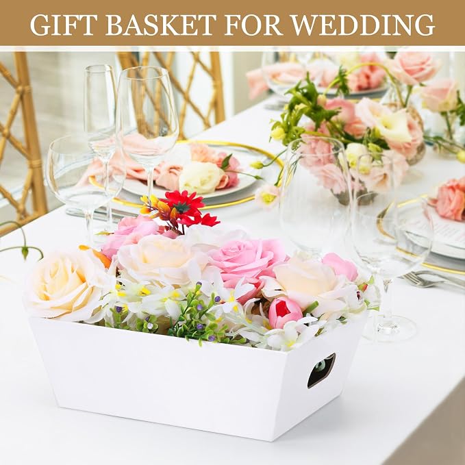 AFOROEOA 6PACK Baskets For Gifts Empty, 10x12”Thick White Gift Basket with 6 Bows 6 Bags Empty Gift Baskets for Christmas, Valentine’s Day, Easter, Birthdays, Valentine’s Day Wrapping Gift - Image 7