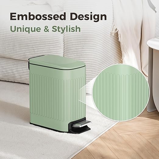TrashAid Slim Bathroom Trash Can with Lid Soft Close, 6 Liter/1.6 Gallon Stainless Steel Small Garbage Can with Removable Inner Bucket, Step Pedal, Slim Wastebasket for Toilet, Office, Bedroom, Green - Image 3