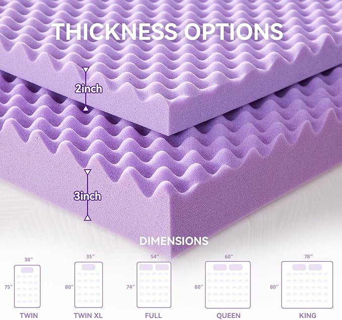 SINWEEK 2 Inch Egg Crate Memory Foam Mattress Topper King Size, Soft Mattress Pad for Back Pain Relief, Bed Topper, CertiPUR-US Certified