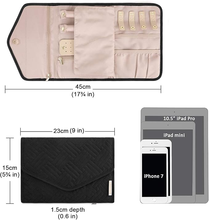 BAGSMART Travel Jewelry Organizer Roll Foldable Jewelry Case for Journey-Rings, Necklaces, Bracelets, Earrings, Black - Image 7