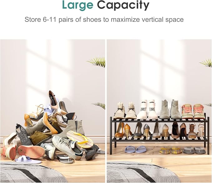 viewcare Black Shoe Rack, 2-Tier Long Shoe Rack for Entryway, Bamboo Wood Shoe Shelf for Closet & Hallway, Long 33IN | Beautiful | Functional | Sturdy | Durable - Image 5
