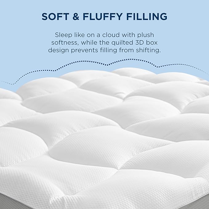 Bedsure Mattress Topper Queen - Pillow Top Mattress Topper Queen with 8-21 Inches Deep Pocket, 800 GSM Extra Thick Waterproof Mattress Protector, Soft Cover Bed for Home, Bedroom, Hotel - White