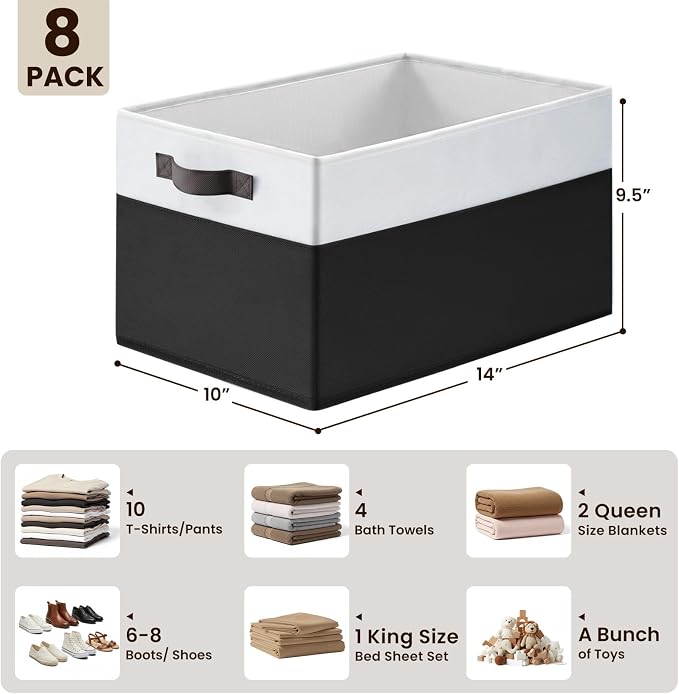 Criusia 8 Pack Large Storage Baskets for Room Organization, Multi-Purpose Bins for Closet, Shelves, Kitchen, Office, Decorative Fabric Foldable Storage Boxes with Handles (14L*10W*9.5H) - Image 2