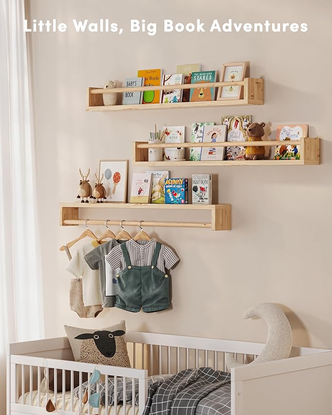 G&W Gruwald Nursery Book Shelves, Set of 3, Wall Bookshelf, Book Shelf for Kids Rooms, Wall Book Shelves for Bedroom Kids, Floating Shelf, Nursery Decor (Wood, 36 Inches) - Image 5
