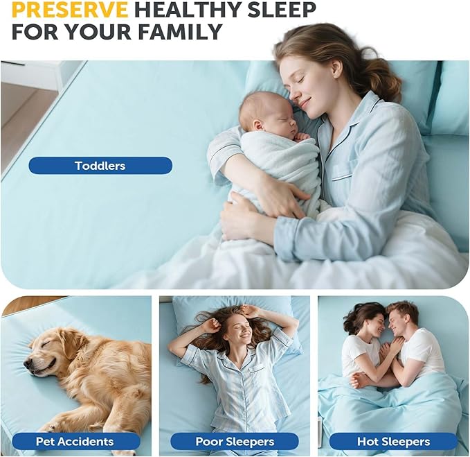 Cooling Mattress Protector Full Waterproof - Breathable Cover 3D Air Mesh 16" Deep Pocket Fitted Sheet - Noiseless Bed Pad for Hot Sleepers Pets Kids