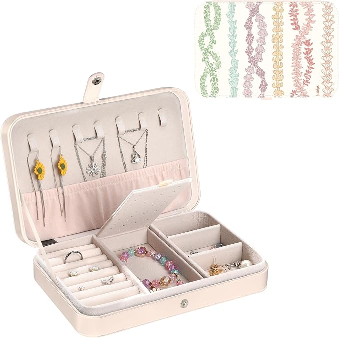 Travel Jewelry Case Small Portable Organizer Jewelry Box Jewellery Boxes for Girls Boys White Travel Jewellery Storage for Necklace Earring Ring Bracelet Birthday Christmas Thanksgiving Gift by Unknown