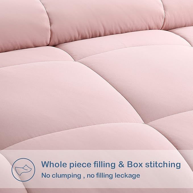 EASELAND Twin XL Down Alternative Comforter - Quilted Duvet Insert for All Seasons, Soft Lightweight with Corner Tabs, Summer Winter Warm Bedding, Pink 68×92 Inches