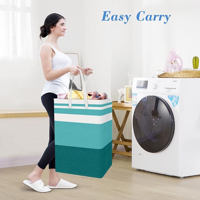 BlissTotes 3-Pack Laundry Basket, Freestanding＆Waterproof Laundry Hamper, Collapsible Tall Clothes Hamper with Easy Carry Handles for Clothes, Towels in the Family and Dorm,Gradient Green,100L - Image 5